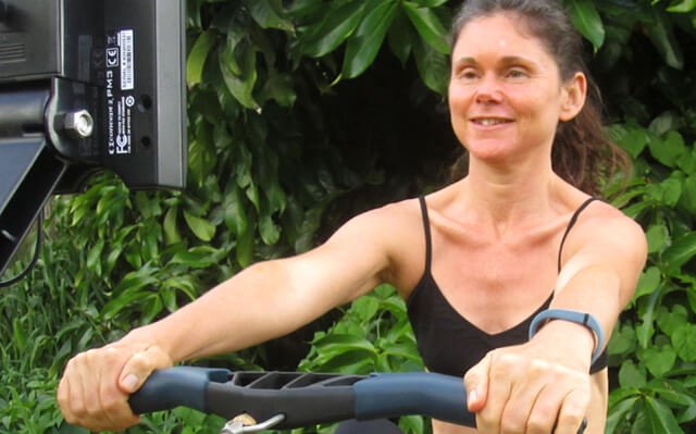 Janie Gardener uses a rowing machine