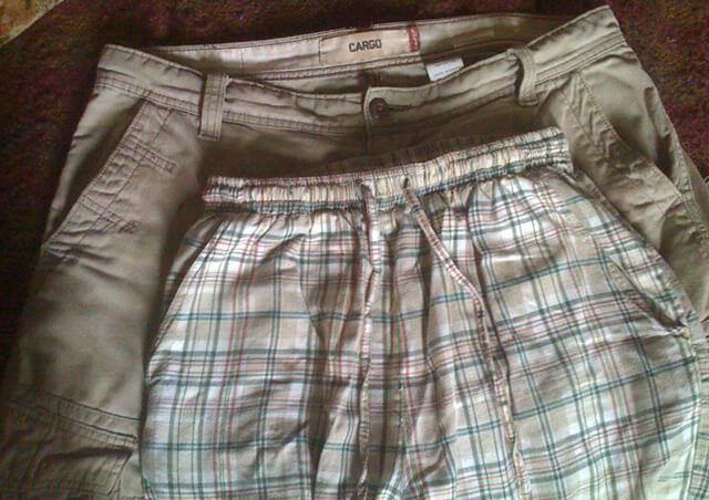 A comparison of Toni Allen's pants sizes before and after adopting a raw food diet
