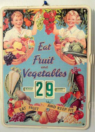 An old-time calendar featuring fruits and vegetables