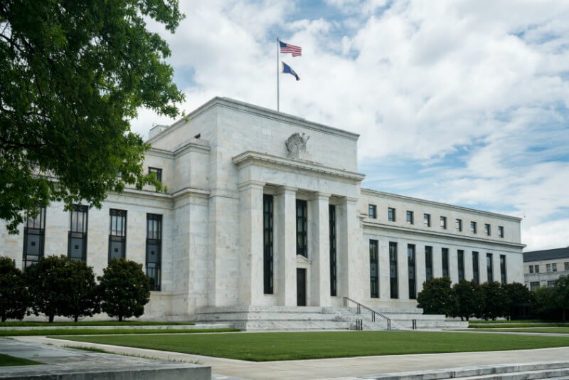 The Federal Reserve building in Washington, D.C., is photographed