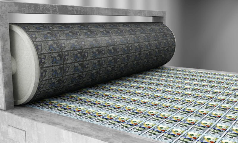 A printer produces U.S. hundred-dollar bills